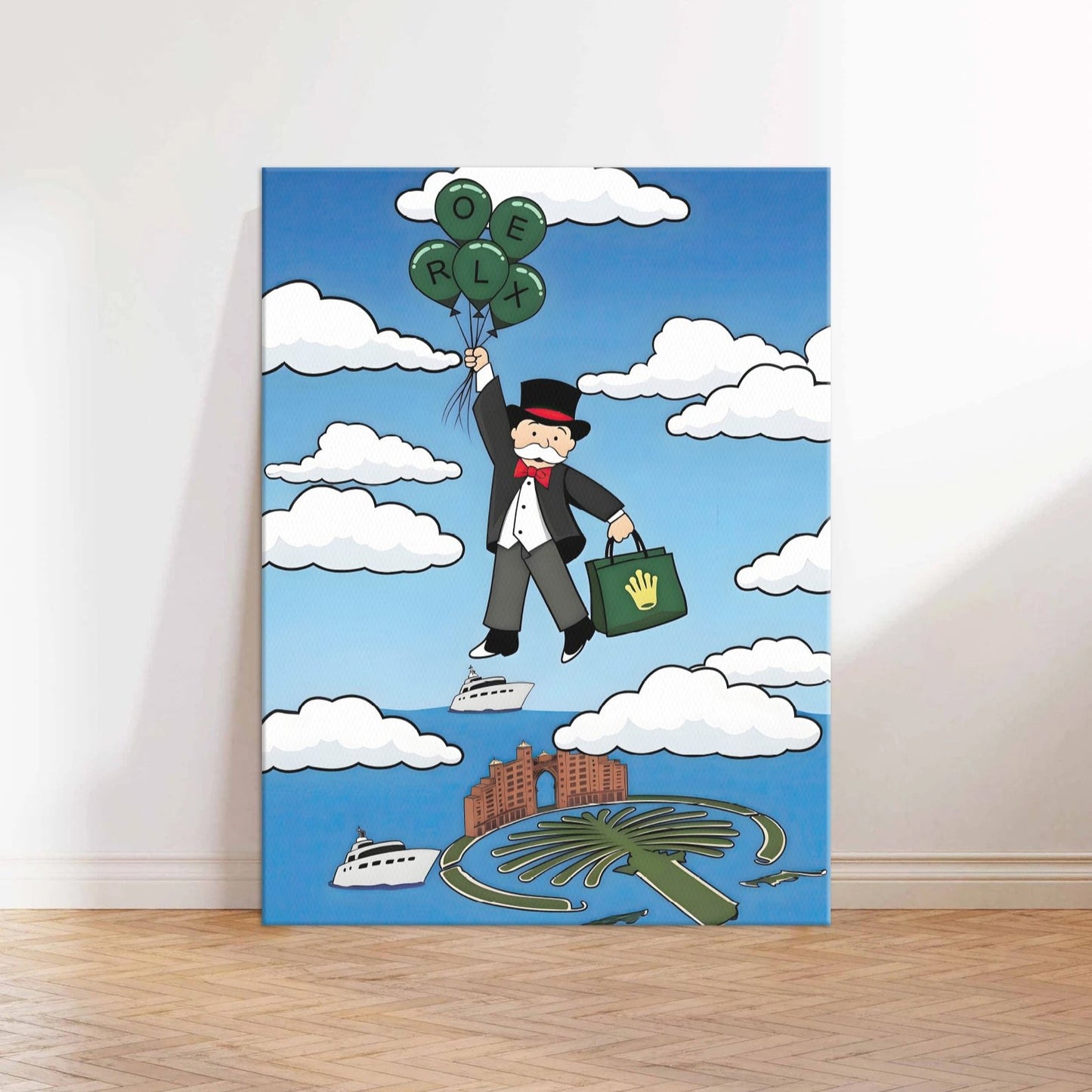Monopoly Man At The Palm Dubai Canvas Wall Art Print