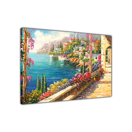 Mediterranean Balcony Canvas Wall Art Picture Print for the Living Room, Bedroom, Home Decor