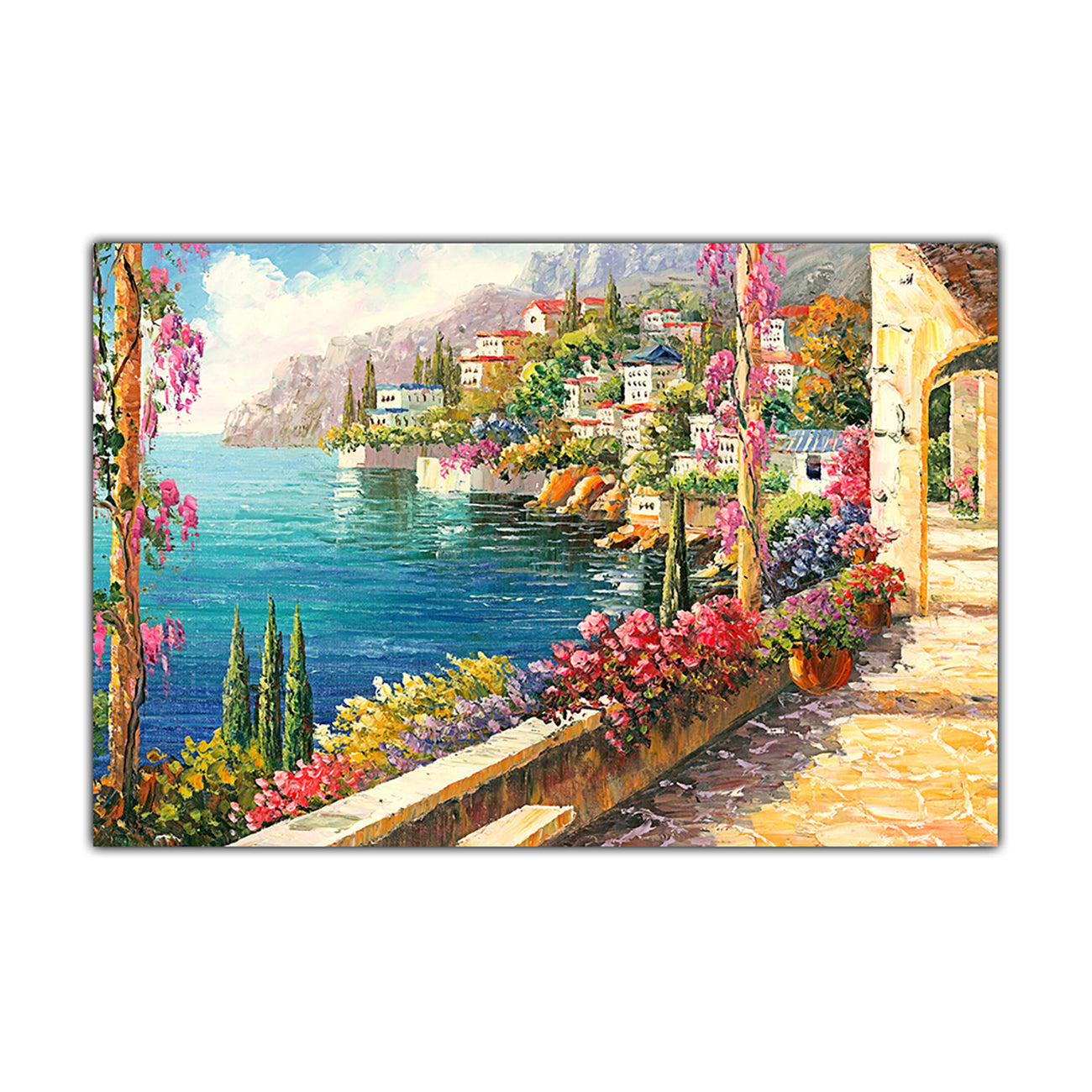 Mediterranean Balcony Canvas Wall Art Picture Print for the Living Room, Bedroom, Home Decor