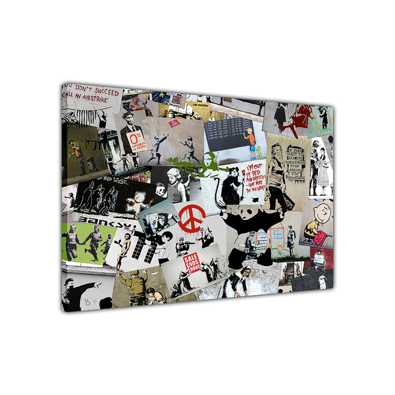 Banksy Collage Cream Canvas Wall Art Picture Print for the Living Room, Bedroom, Home Decor