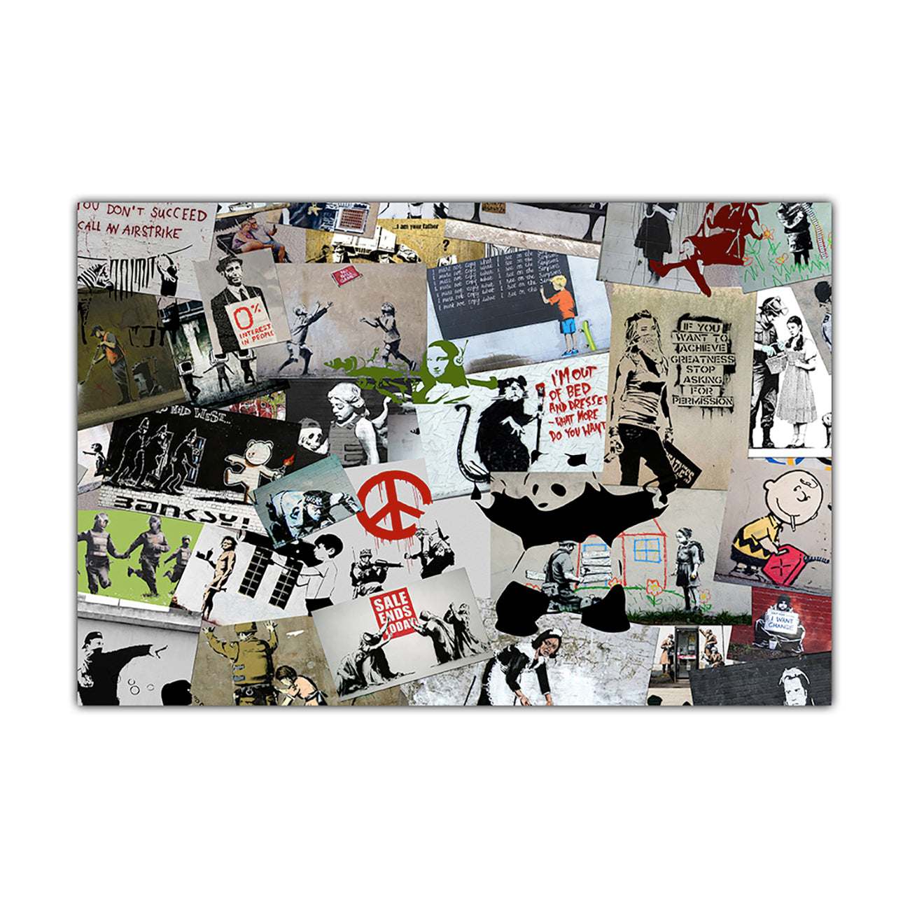 Banksy Collage Cream Canvas Wall Art Picture Print for the Living Room, Bedroom, Home Decor
