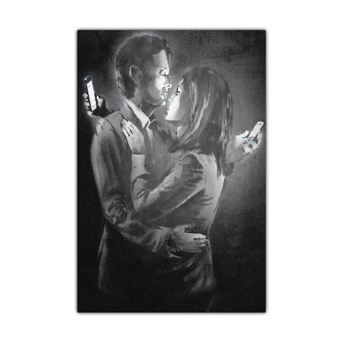 Banksy Phone Lovers Canvas Wall Art Picture Print for the Living Room, Bedroom, Home Decor