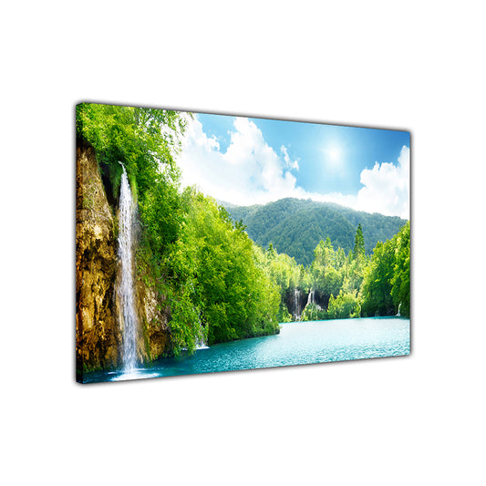 Waterfall Forest Canvas Wall Art Picture Print for the Living Room, Bedroom, Home Decor