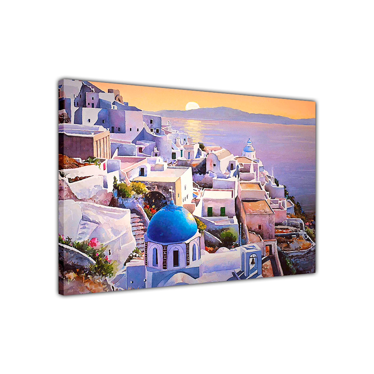 Santorini Greece Sunset Canvas Wall Art Picture Print for the Living Room, Bedroom, Home Decor