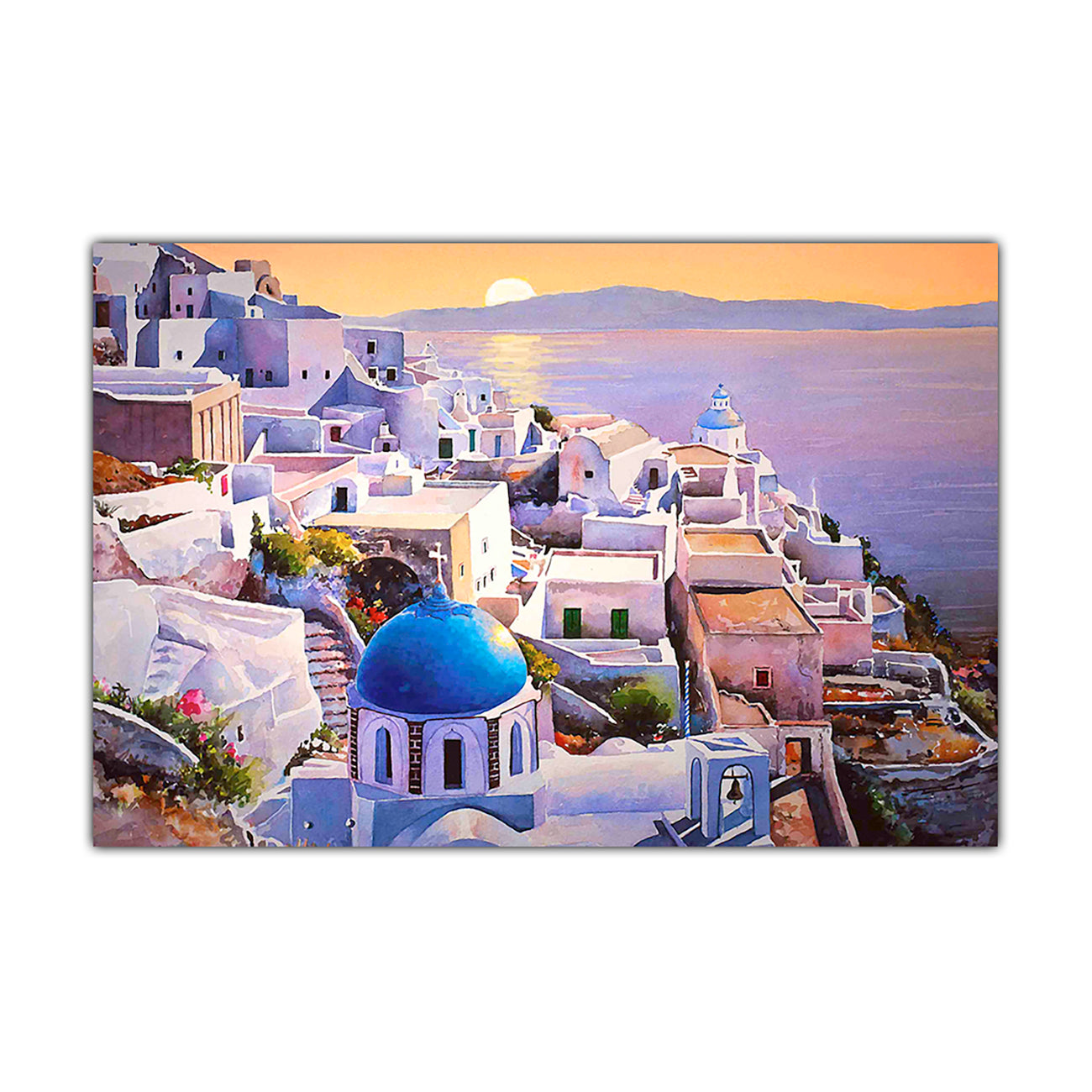 Santorini Greece Sunset Canvas Wall Art Picture Print for the Living Room, Bedroom, Home Decor