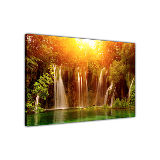 Waterfall Sunrise Canvas Wall Art Picture Print for the Living Room, Bedroom, Home Decor