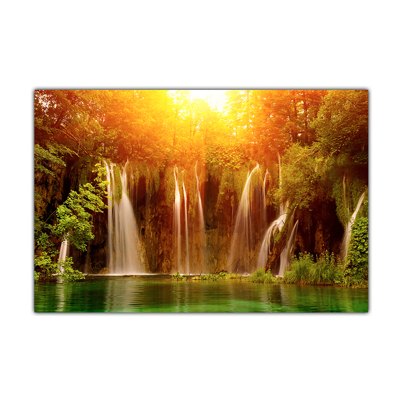 Waterfall Sunrise Canvas Wall Art Picture Print for the Living Room, Bedroom, Home Decor