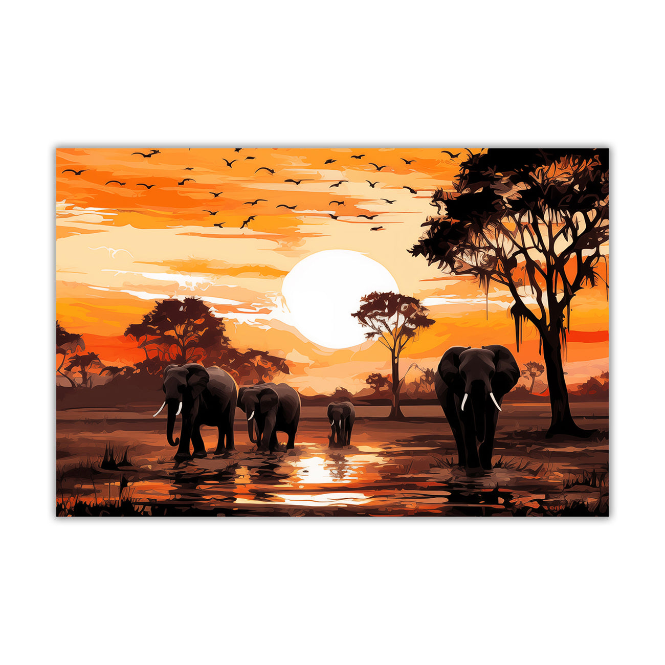 African Sunrise Elephants Canvas Wall Art Picture Print for the Living Room, Bedroom, Home Decor