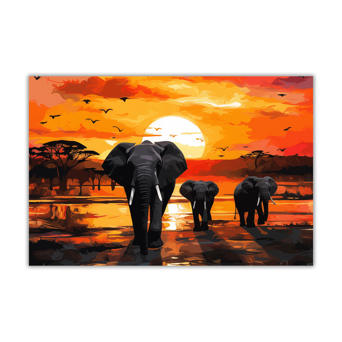 African Sunset Elephants Canvas Wall Art Picture Print for the Living Room, Bedroom, Home Decor