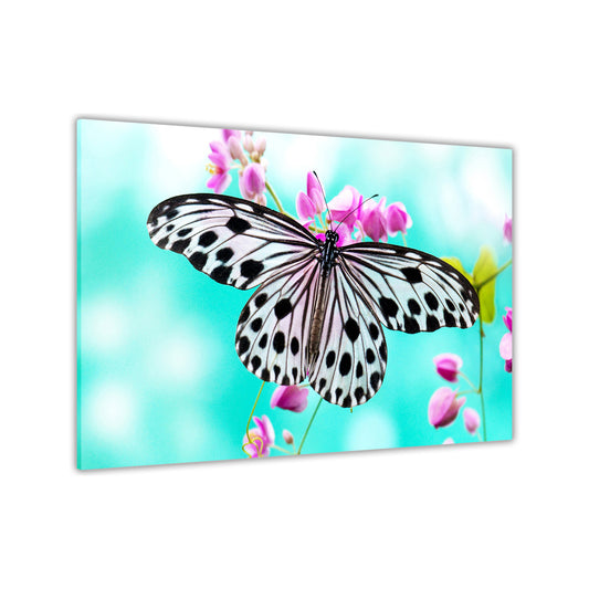 Butterfly Pink Flowers Canvas Wall Art Picture Print for the Living Room, Bedroom, Home Decor