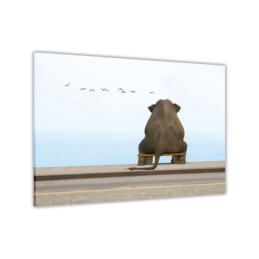 Elephant Seaside Canvas Wall Art Picture Print for the Living Room, Bedroom, Home Decor