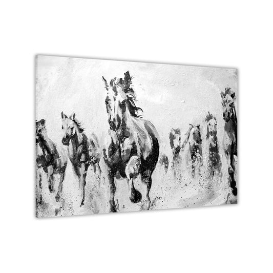 Horses Oil Painting Black & White Canvas Wall Art Picture Print for the Living Room, Bedroom, Home Decor