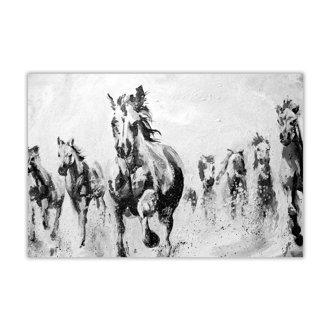 Horses Oil Painting Black & White Canvas Wall Art Picture Print for the Living Room, Bedroom, Home Decor
