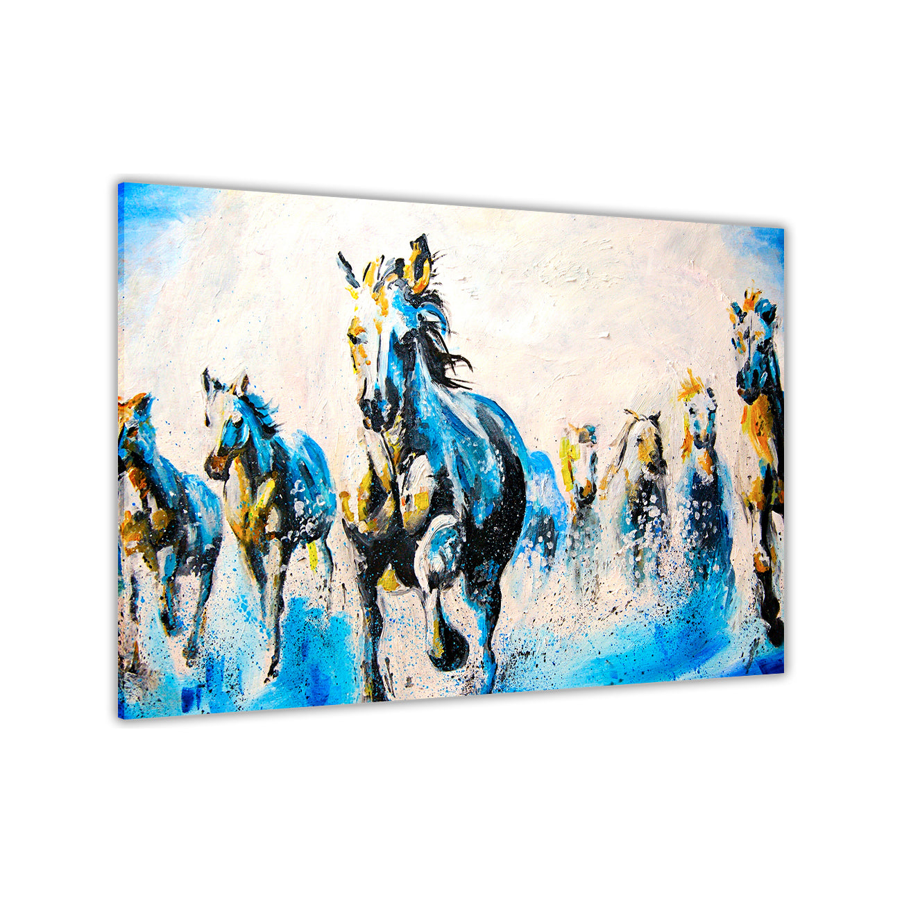 Horses Oil Painting Blue Canvas Wall Art Picture Print for the Living Room, Bedroom, Home Decor