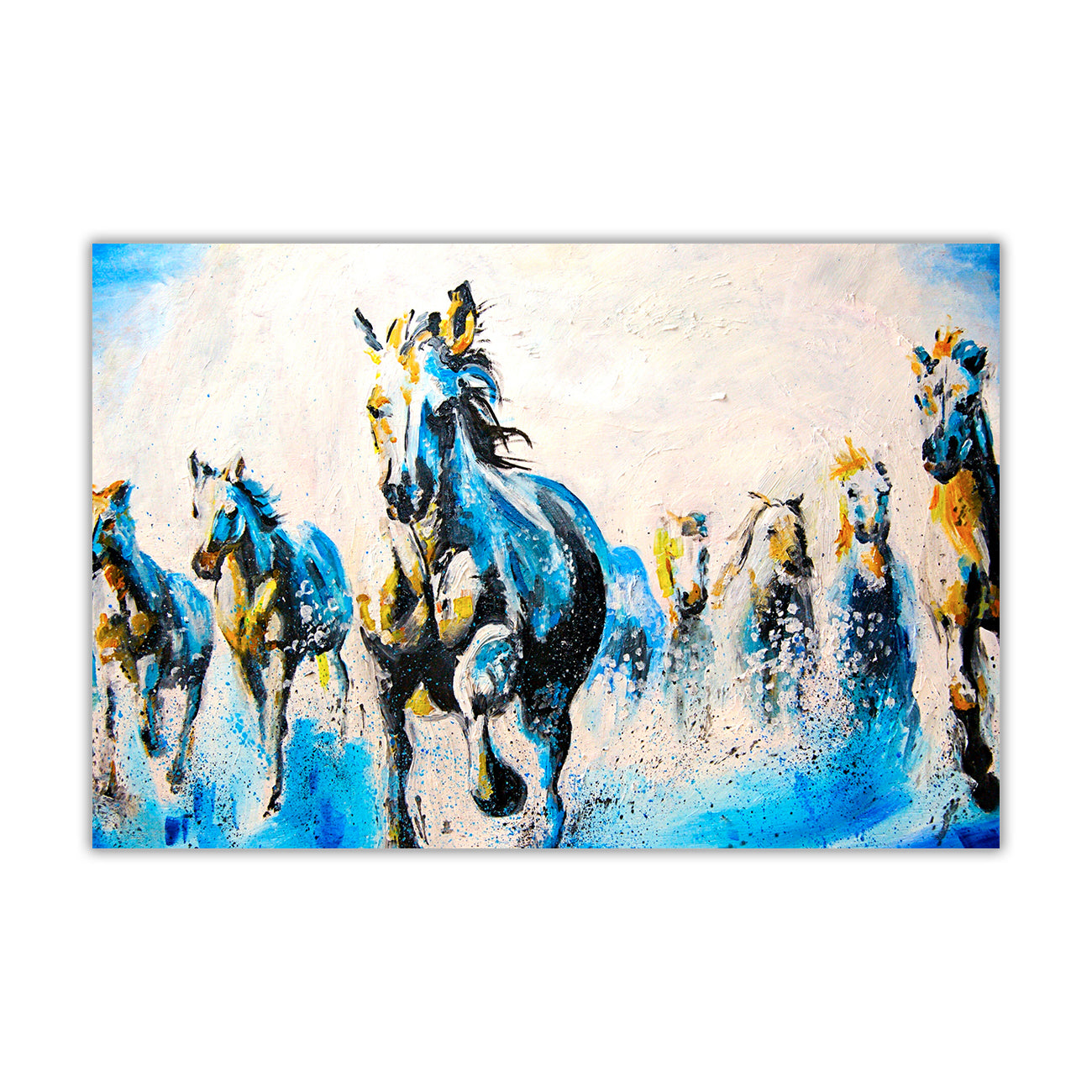 Horses Oil Painting Blue Canvas Wall Art Picture Print for the Living Room, Bedroom, Home Decor