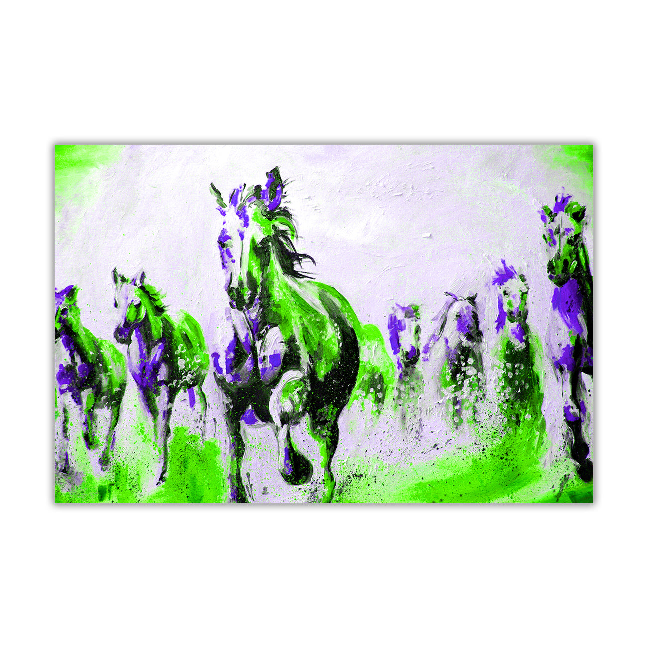 Horses Oil Painting Green Canvas Wall Art Picture Print for the Living Room, Bedroom, Home Decor