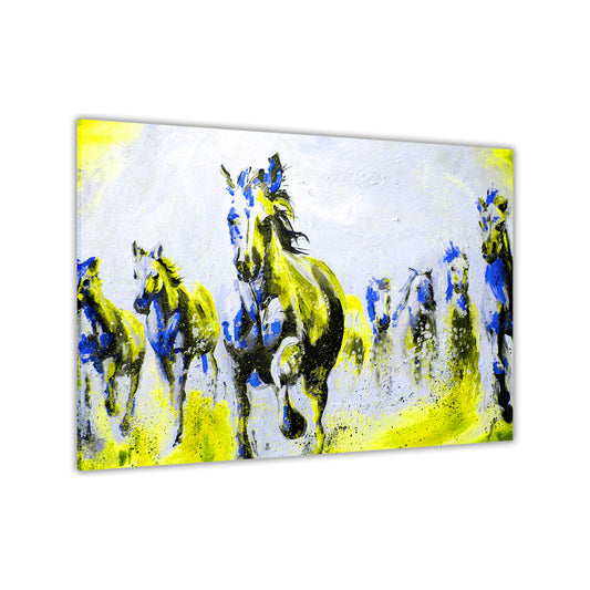 Horses Oil Painting Yellow Canvas Wall Art Picture Print for the Living Room, Bedroom, Home Decor