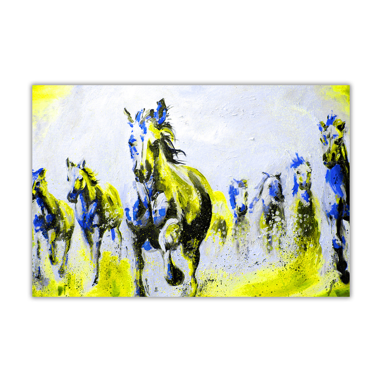 Horses Oil Painting Yellow Canvas Wall Art Picture Print for the Living Room, Bedroom, Home Decor