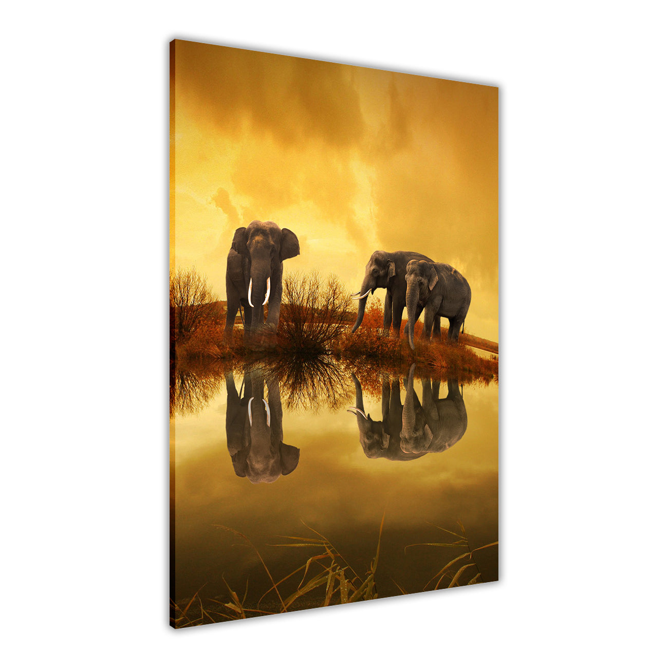 Thai Elephant Sunset Canvas Wall Art Picture Print for the Living Room, Bedroom, Home Decor