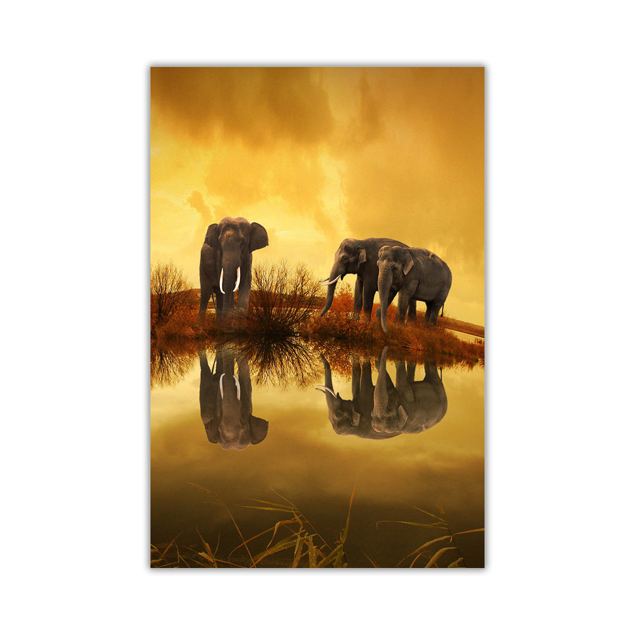 Thai Elephant Sunset Canvas Wall Art Picture Print for the Living Room, Bedroom, Home Decor