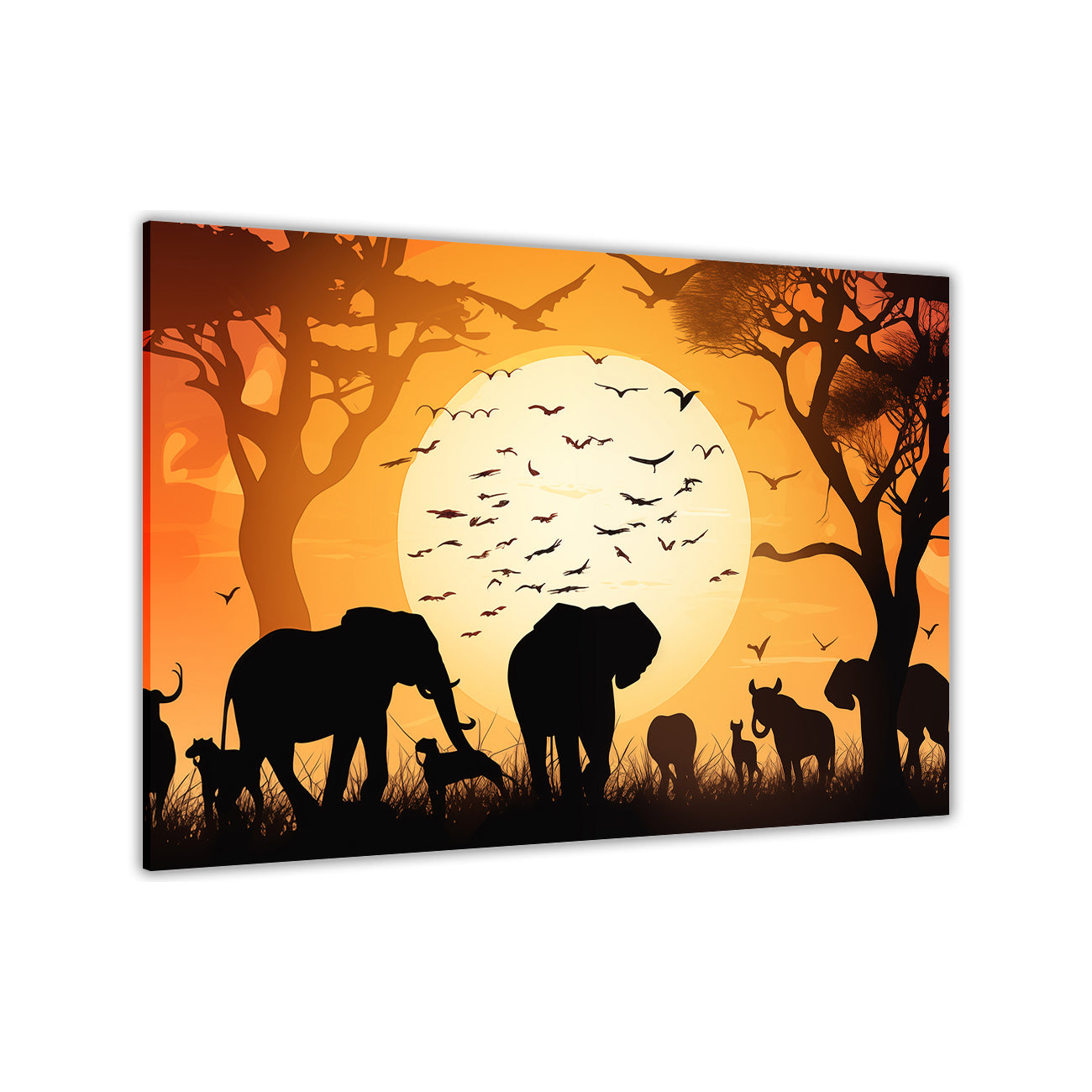 Wildlife Silhouette Sunset Canvas Wall Art Picture Print for the Living Room, Bedroom, Home Decor