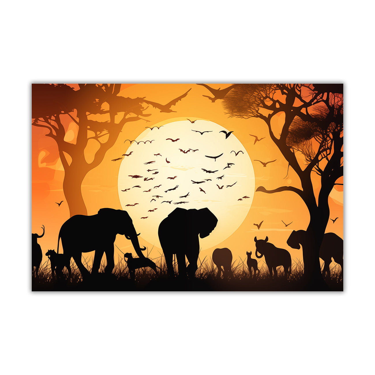 Wildlife Silhouette Sunset Canvas Wall Art Picture Print for the Living Room, Bedroom, Home Decor