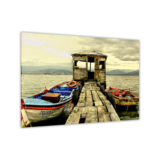 Boat And Jetty Canvas Wall Art Picture Print for the Living Room, Bedroom, Home Decor