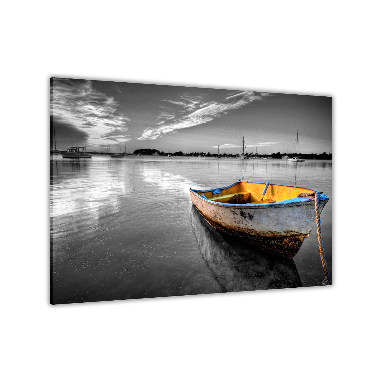 Dinky Boat Black & White Canvas Wall Art Picture Print for the Living Room, Bedroom, Home Decor