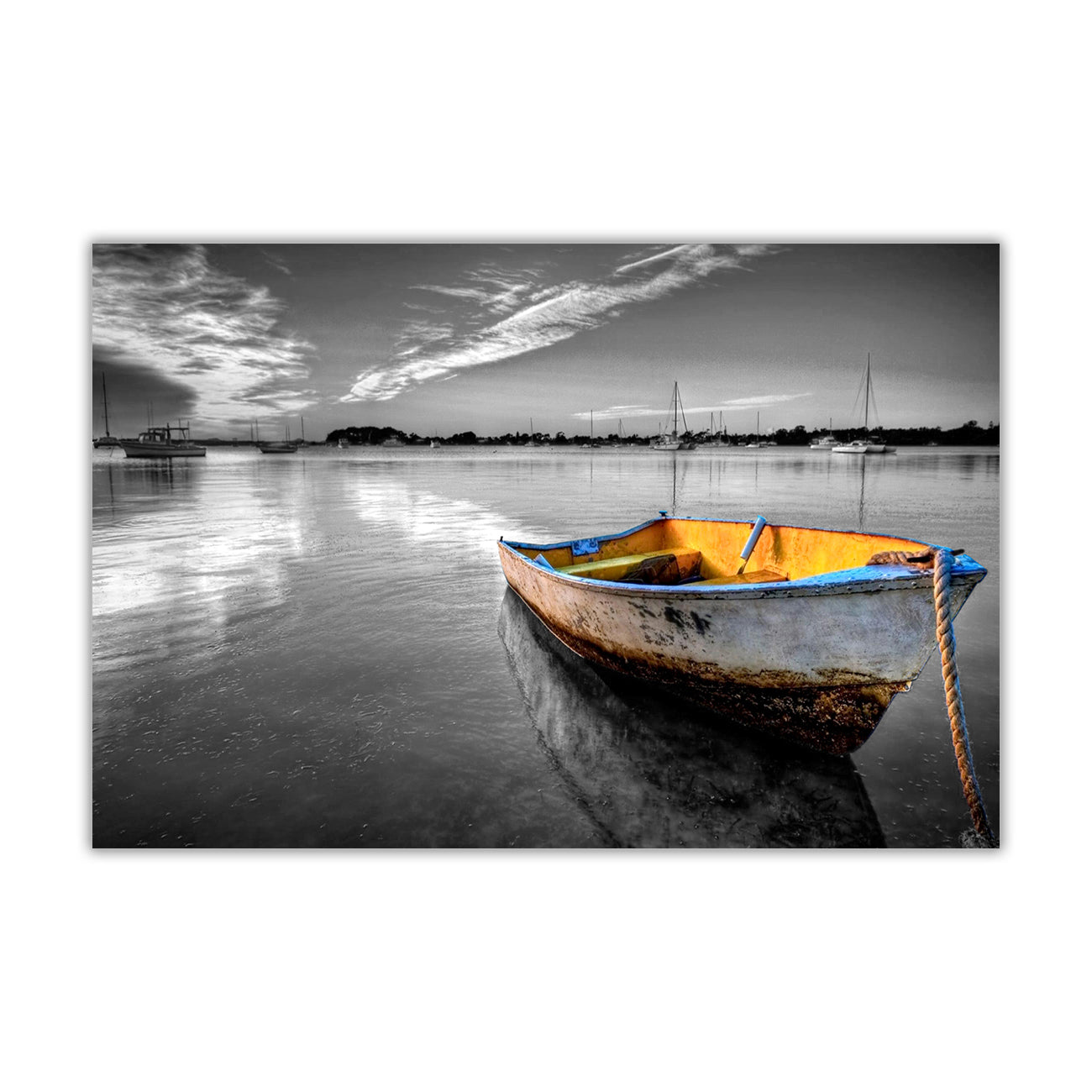 Dinky Boat Black & White Canvas Wall Art Picture Print for the Living Room, Bedroom, Home Decor