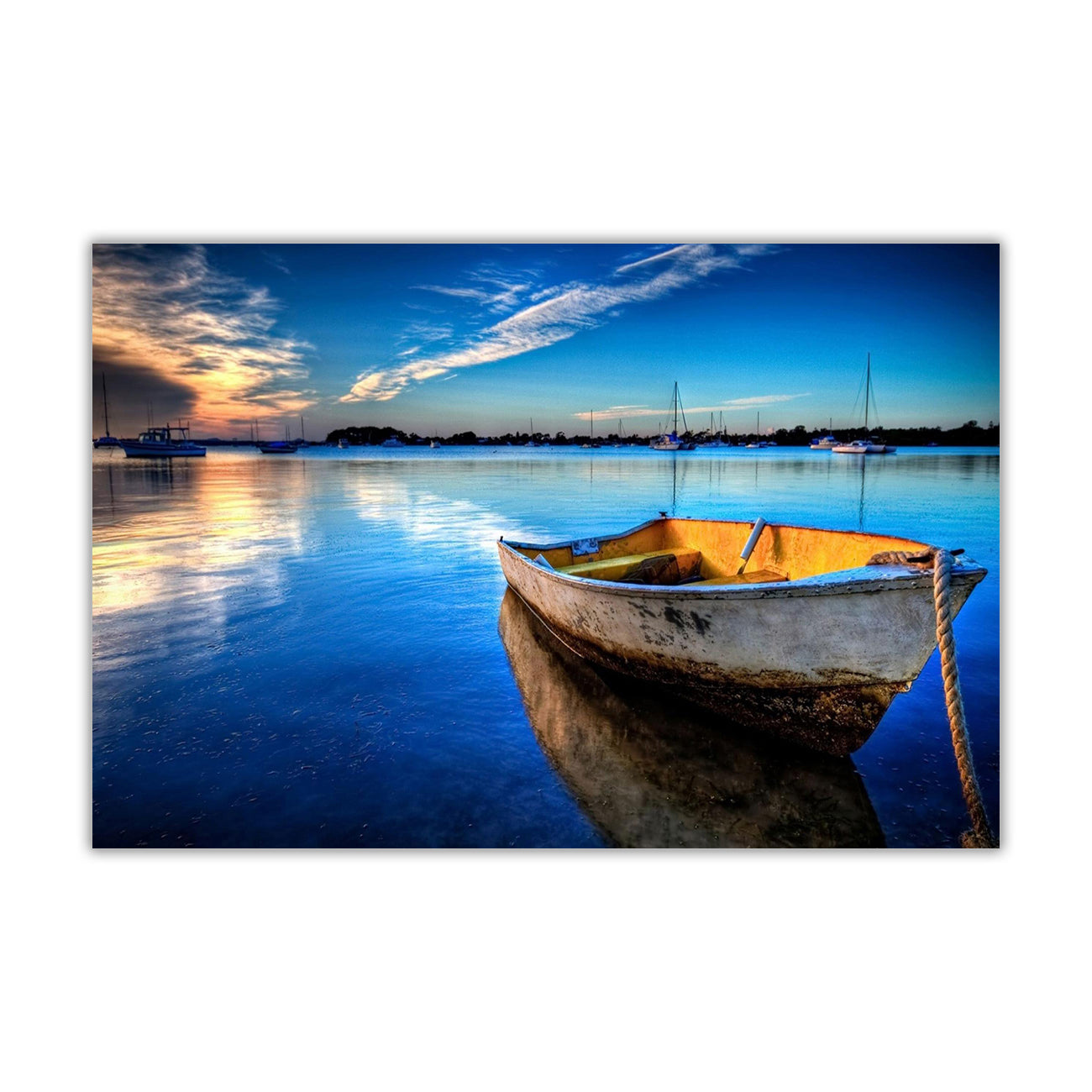 Dinky Boat Blue Sky Canvas Wall Art Picture Print for the Living Room, Bedroom, Home Decor
