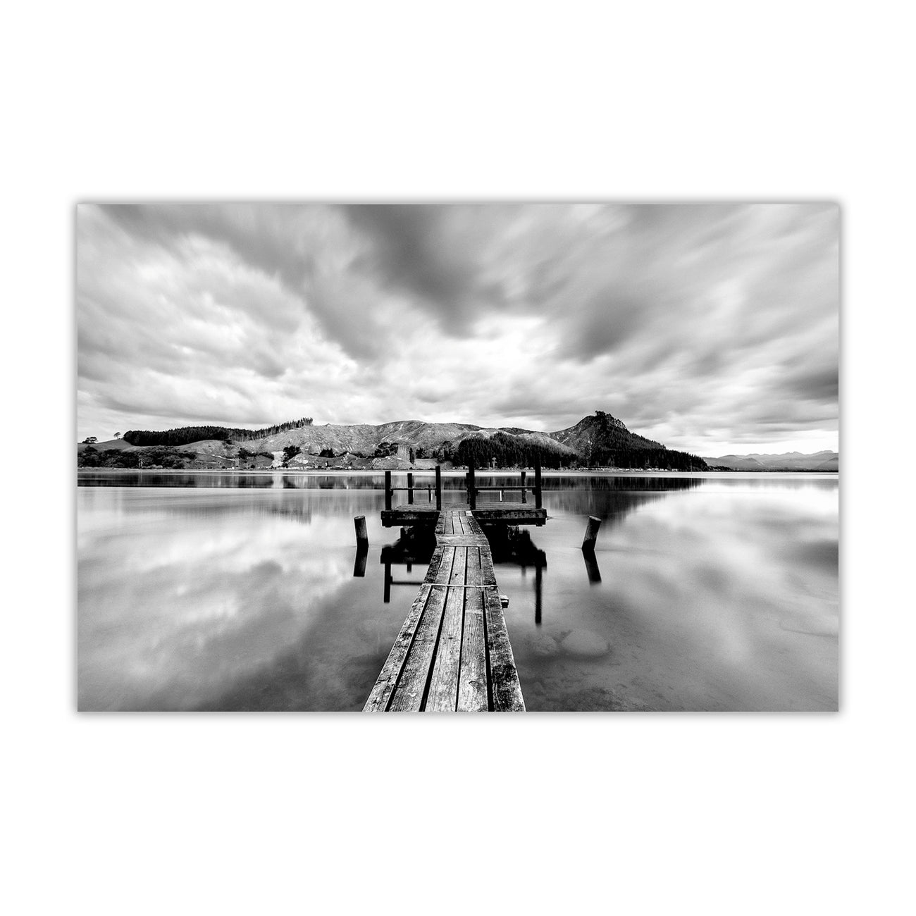 Pier On Lake Black & White Canvas Wall Art Picture Print for the Living Room, Bedroom, Home Decor