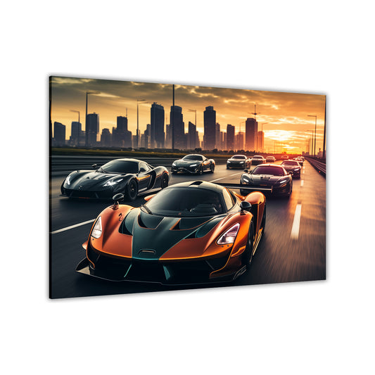 Supercars Highway Canvas Wall Art Picture Print for the Living Room, Bedroom, Home Decor