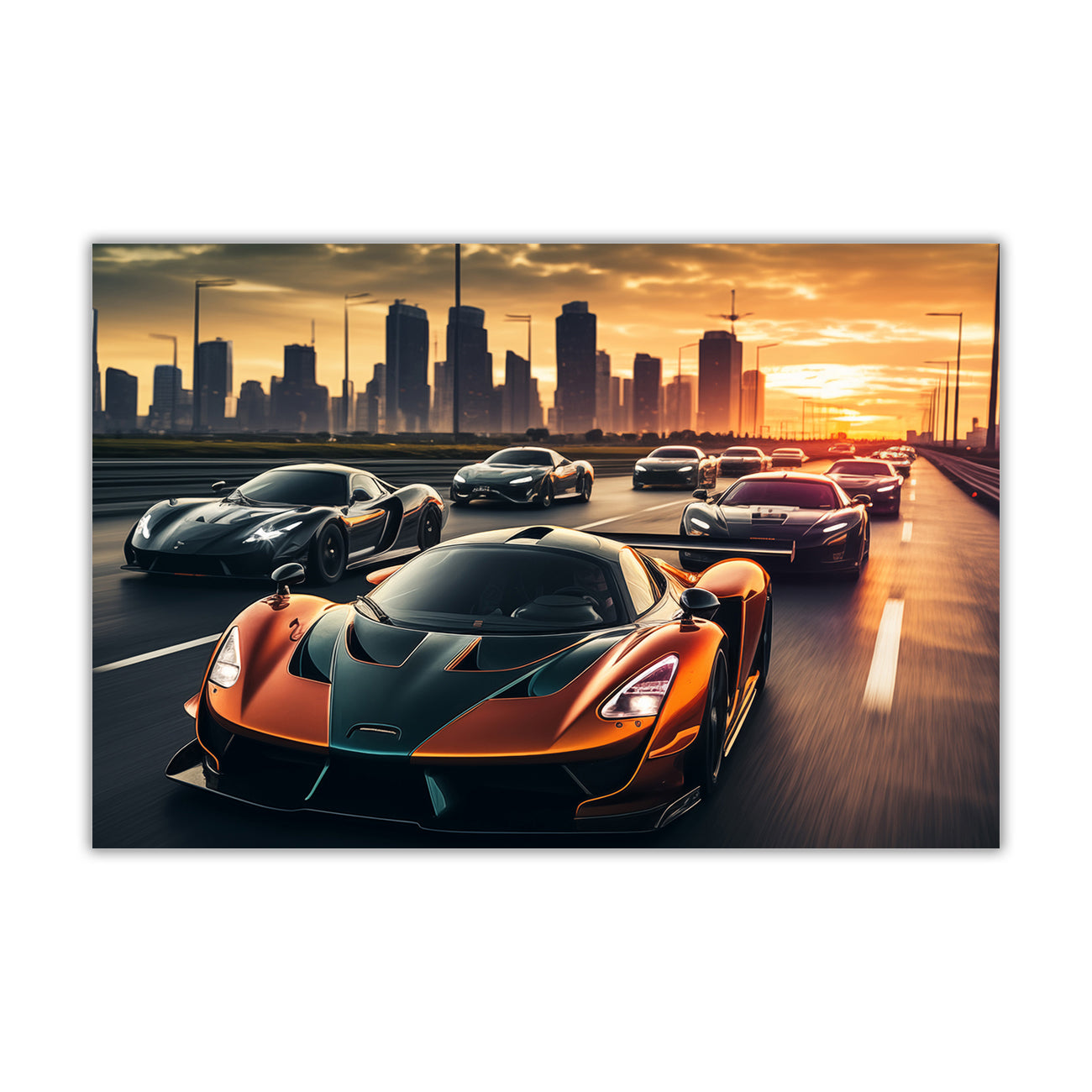 Supercars Highway Canvas Wall Art Picture Print for the Living Room, Bedroom, Home Decor