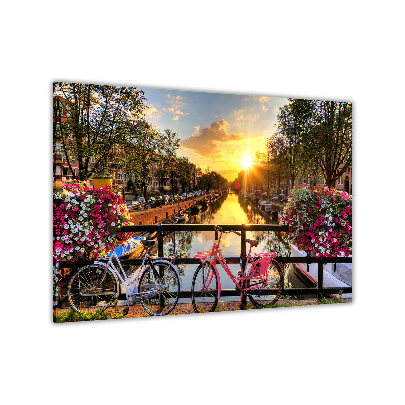 Amsterdam Bicycle Sunrise Canvas Wall Art Picture Print for the Living Room, Bedroom, Home Decor