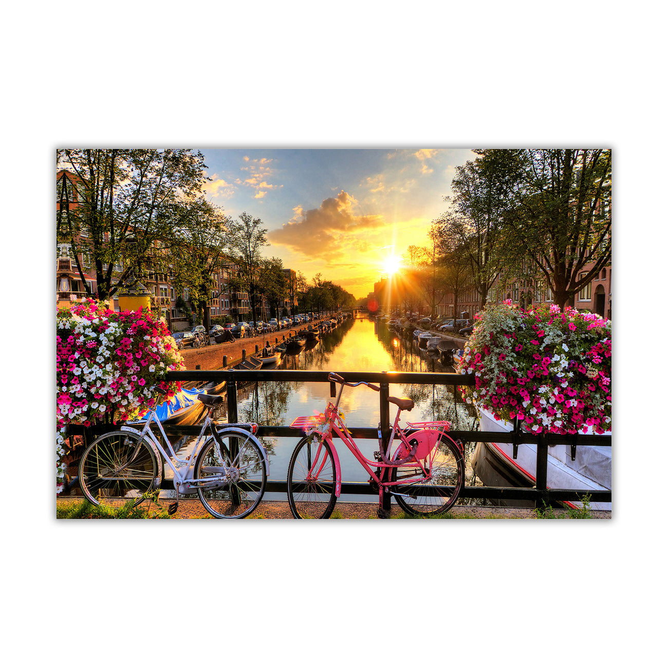 Amsterdam Bicycle Sunrise Canvas Wall Art Picture Print for the Living Room, Bedroom, Home Decor