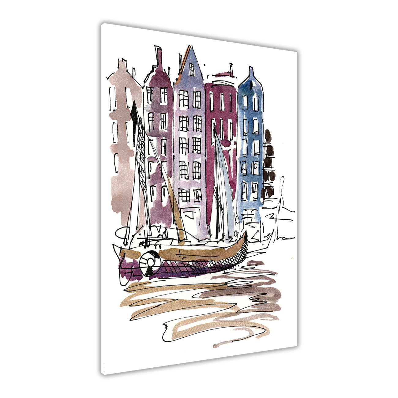 Amsterdam Sketch Canvas Wall Art Picture Print for the Living Room, Bedroom, Home Decor