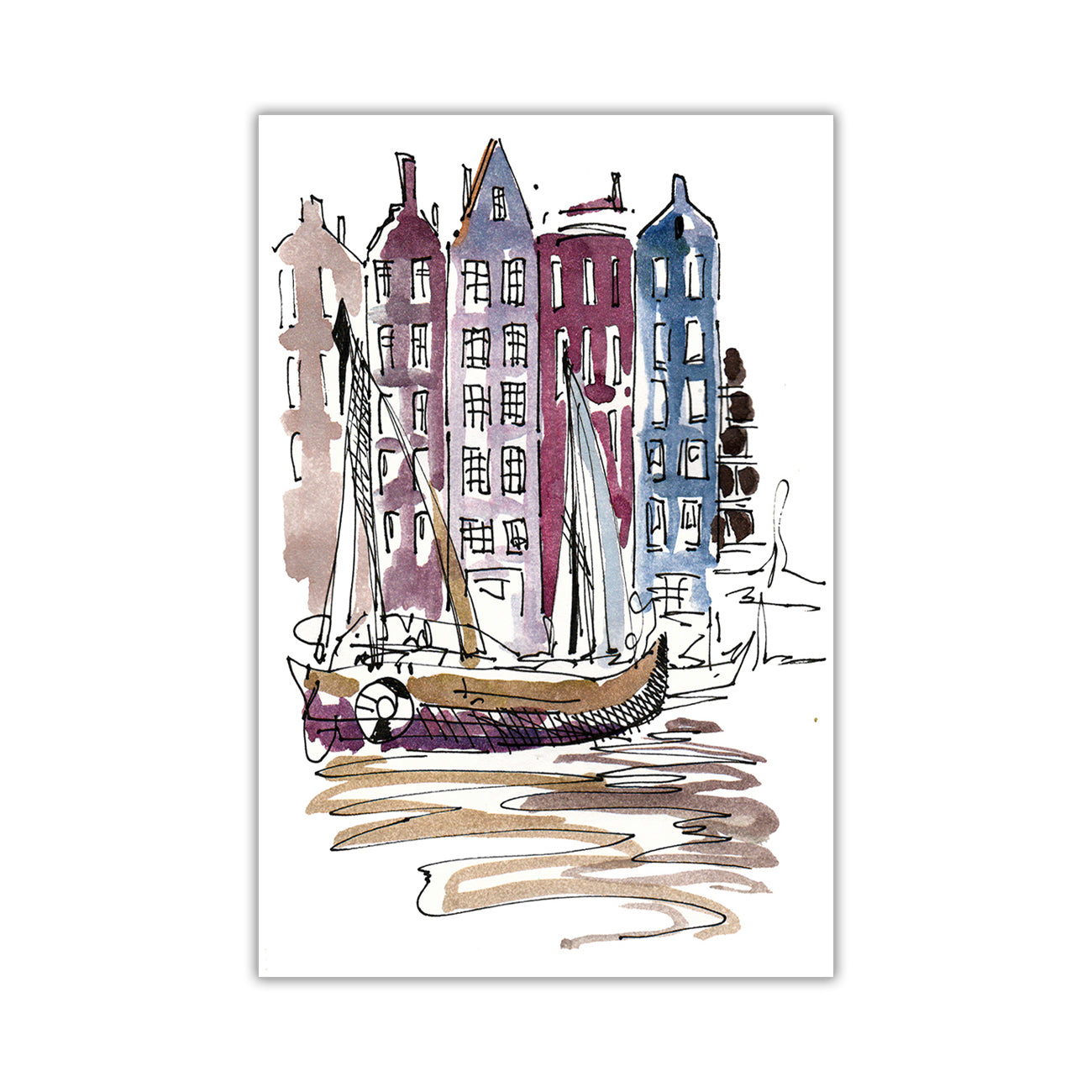 Amsterdam Sketch Canvas Wall Art Picture Print for the Living Room, Bedroom, Home Decor