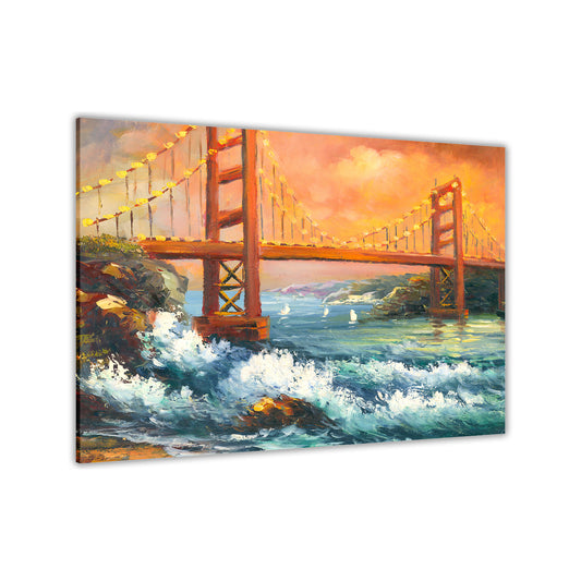 Golden Gate Bridge Oil Painting Canvas Wall Art Picture Print for the Living Room, Bedroom, Home Decor