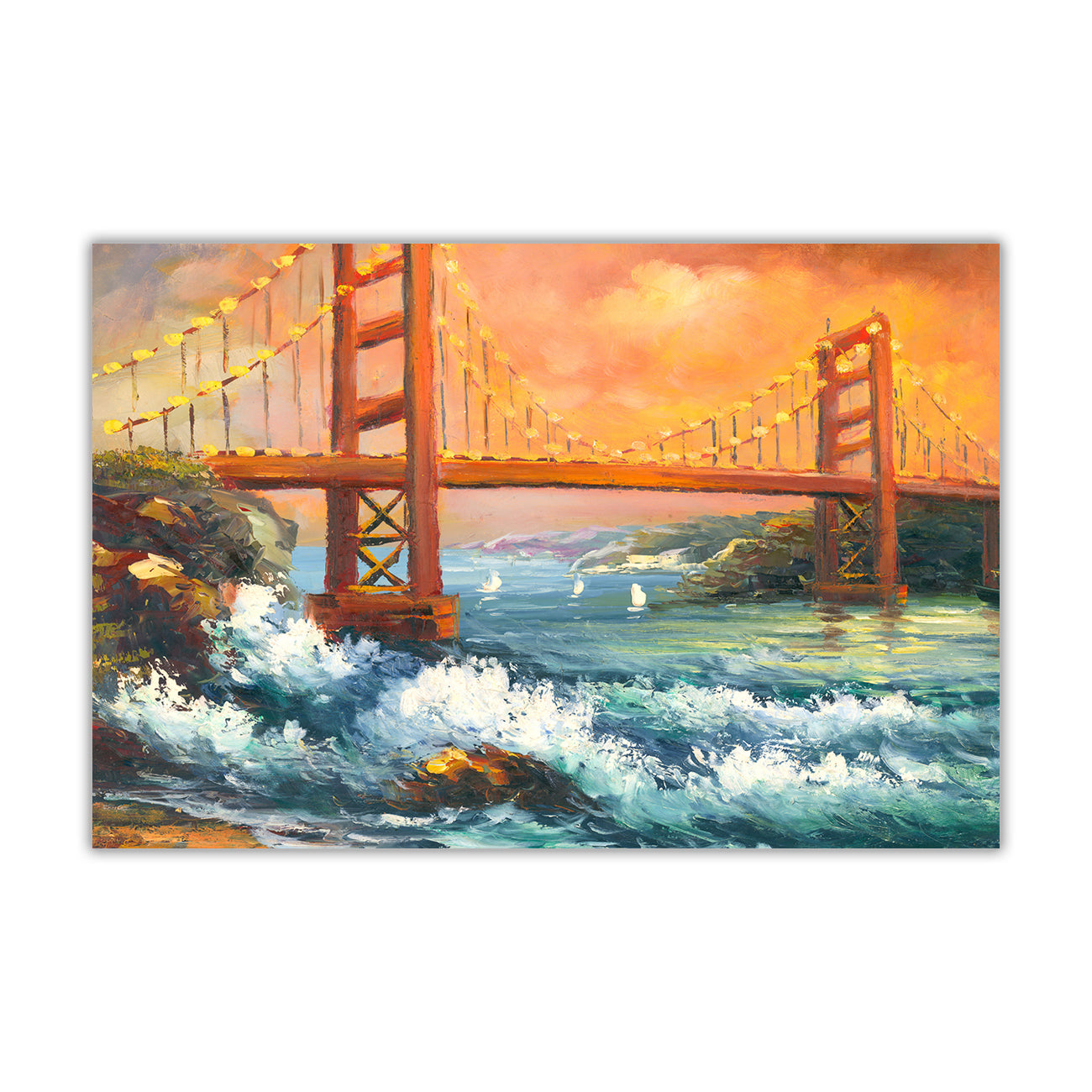 Golden Gate Bridge Oil Painting Canvas Wall Art Picture Print for the Living Room, Bedroom, Home Decor