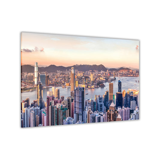 Hong Kong Sunset Canvas Wall Art Picture Print for the Living Room, Bedroom, Home Decor
