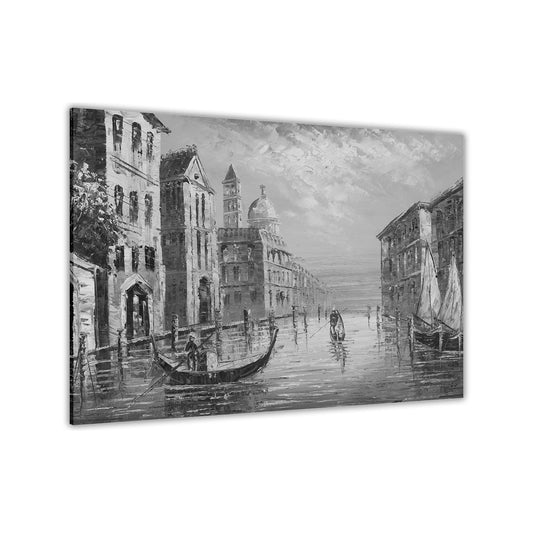 Italy Venice Grand Canal Black & White Oil Painting Canvas Wall Art Picture Print for the Living Room, Bedroom, Home Decor