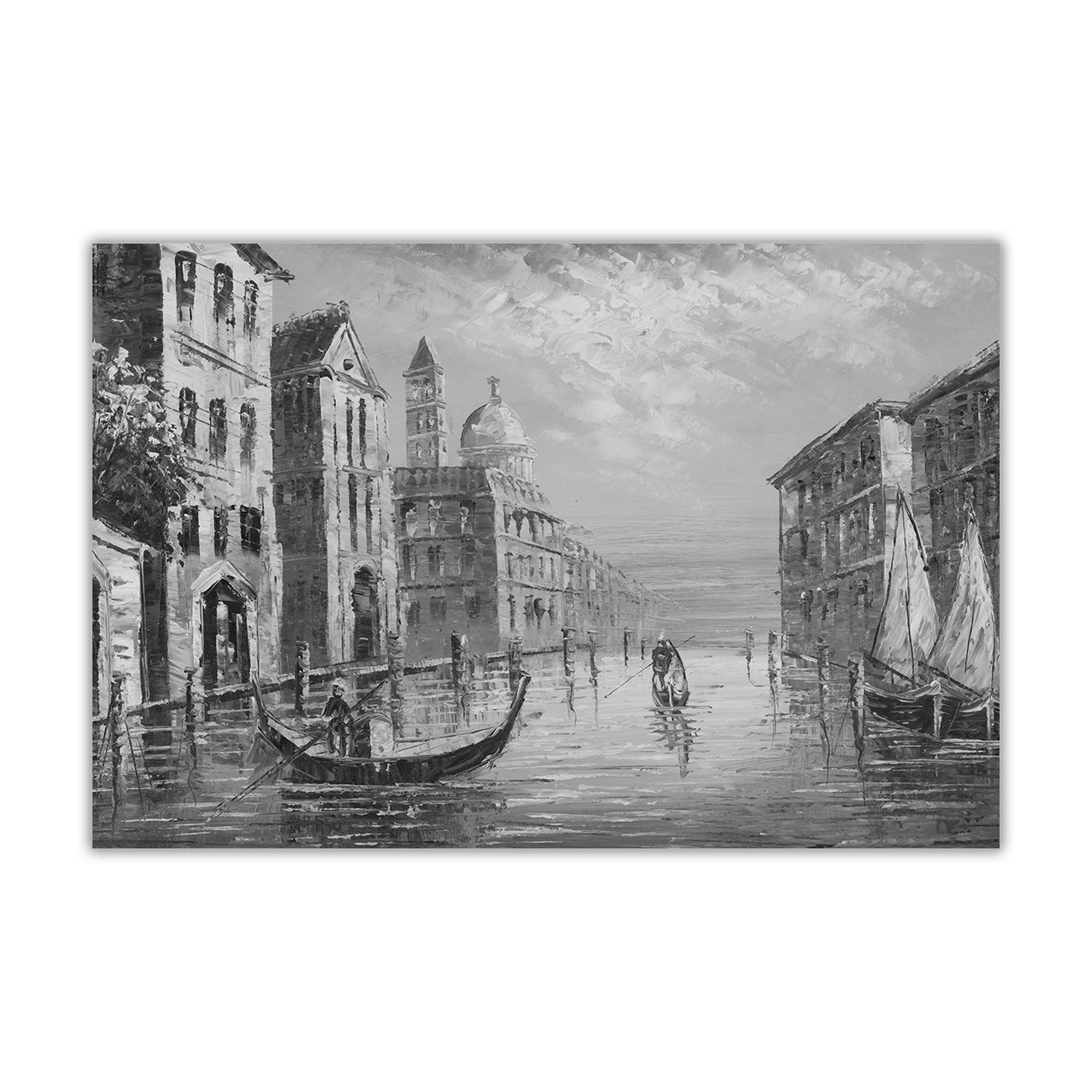 Italy Venice Grand Canal Black & White Oil Painting Canvas Wall Art Picture Print for the Living Room, Bedroom, Home Decor