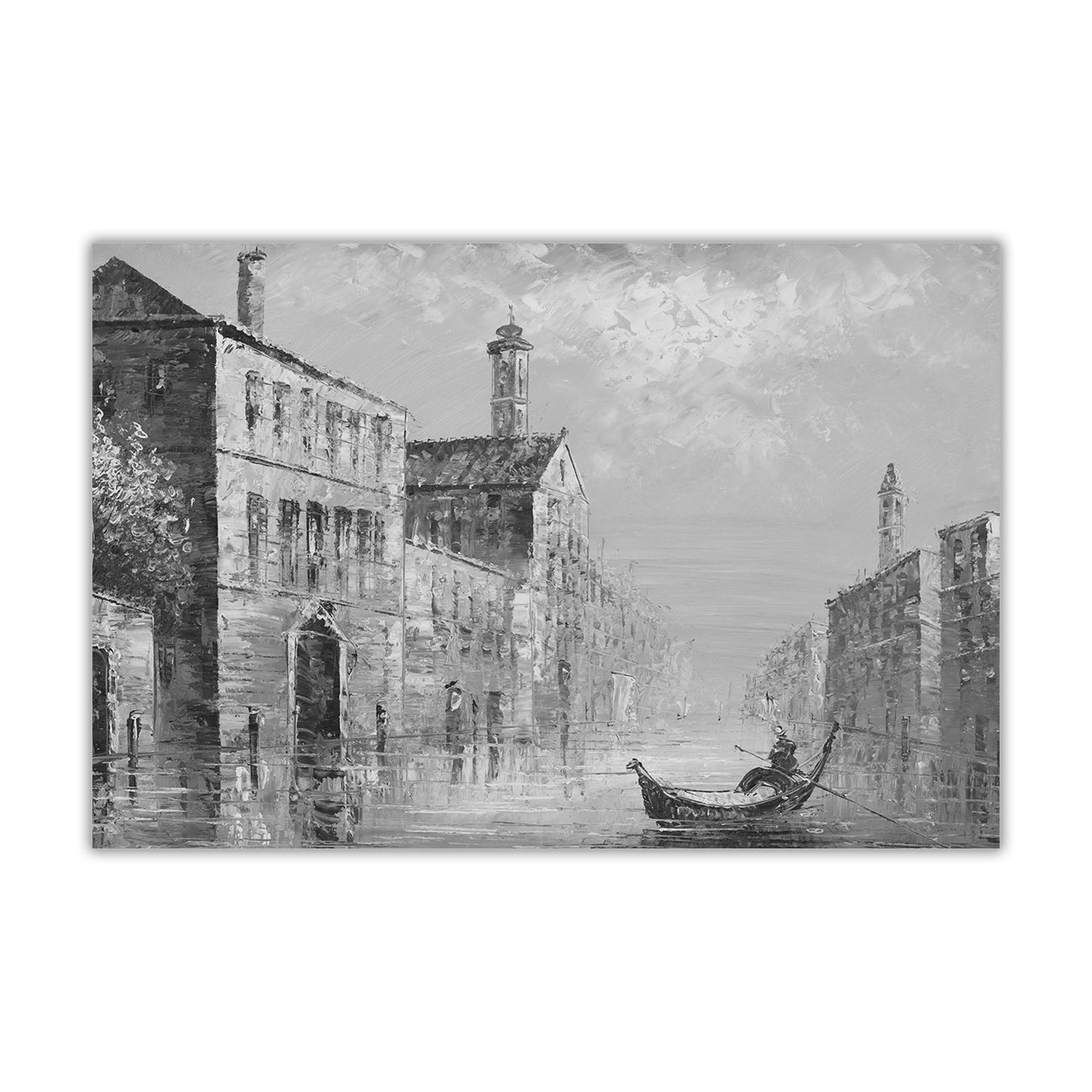 Italy Venice Oil Painting Black & White Canvas Wall Art Picture Print for the Living Room, Bedroom, Home Decor