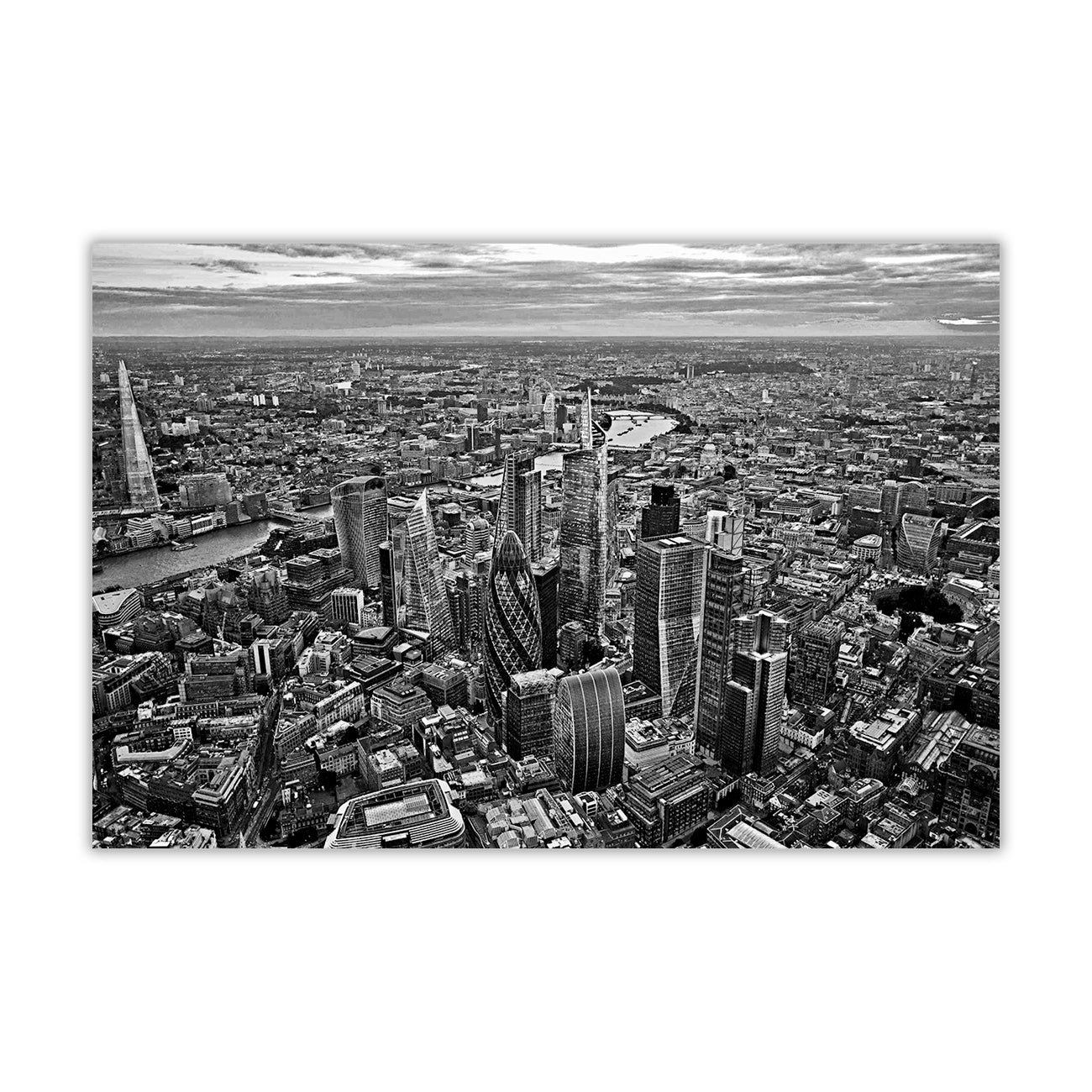 London Aerial Black & White Canvas Wall Art Picture Print for the Living Room, Bedroom, Home Decor