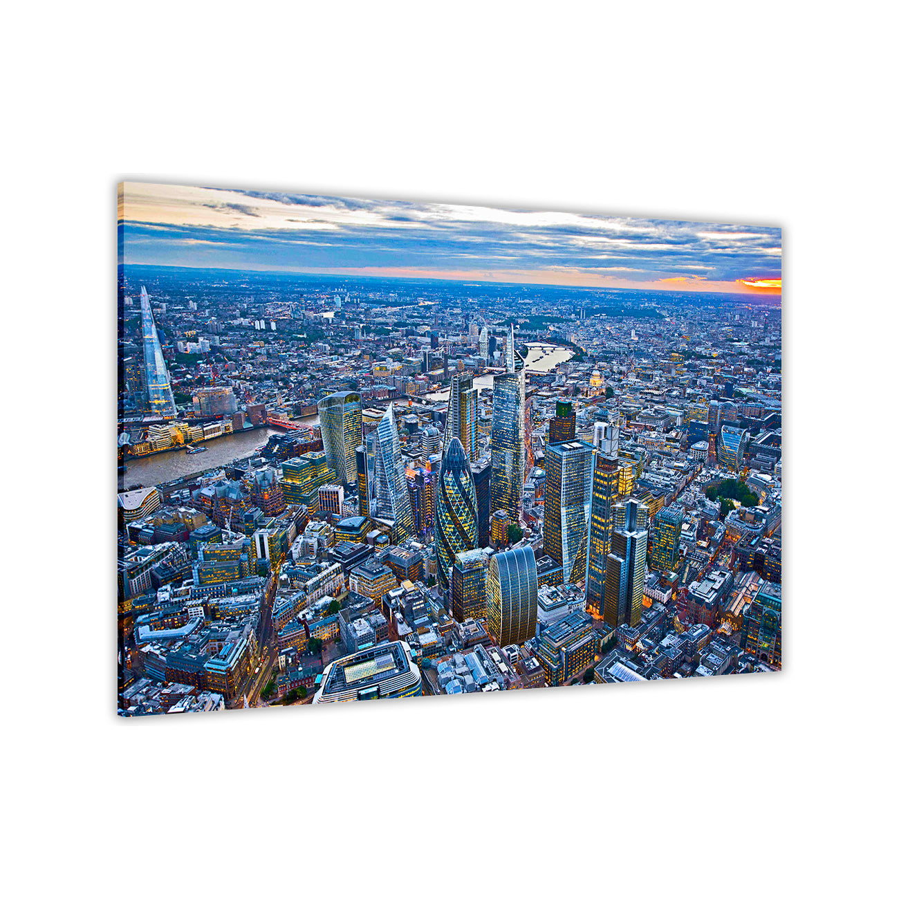 London Aerial Sunset Canvas Wall Art Picture Print for the Living Room, Bedroom, Home Decor