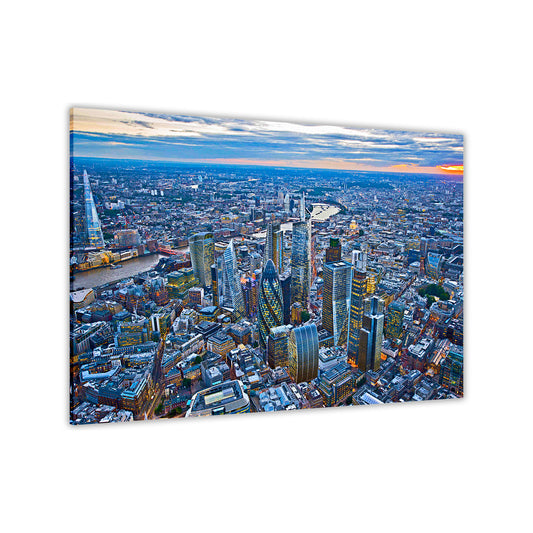 London Aerial Sunset Canvas Wall Art Picture Print for the Living Room, Bedroom, Home Decor