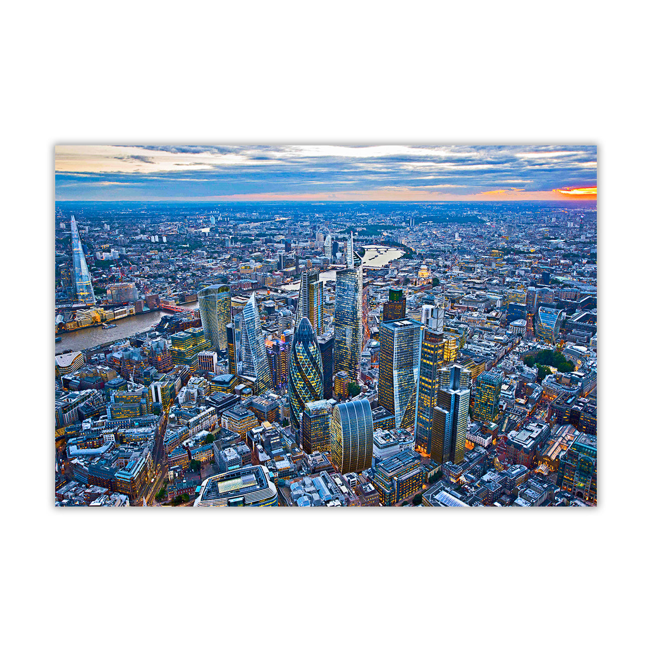 London Aerial Sunset Canvas Wall Art Picture Print for the Living Room, Bedroom, Home Decor