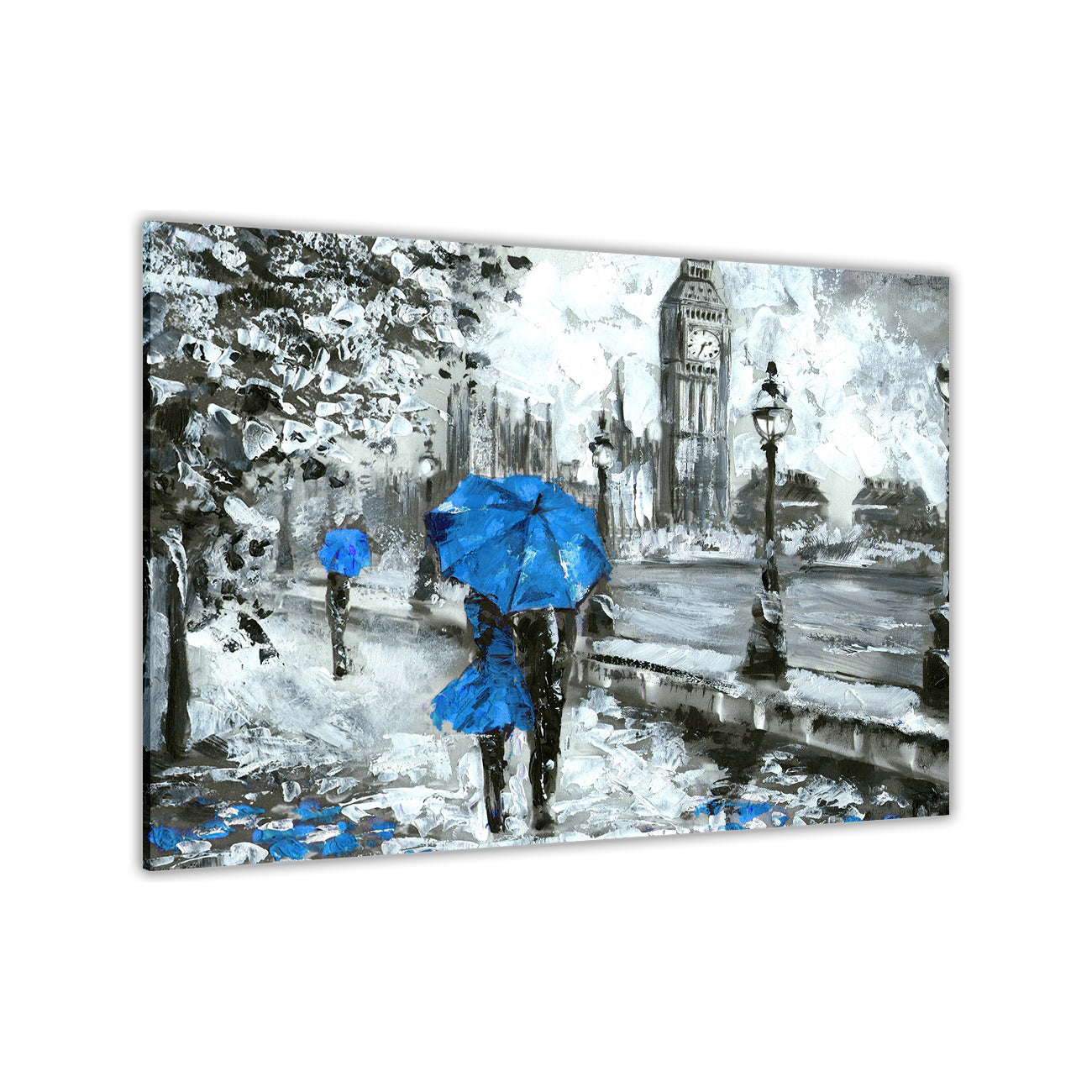 London Blue Umbrella Canvas Wall Art Picture Print for the Living Room, Bedroom, Home Decor