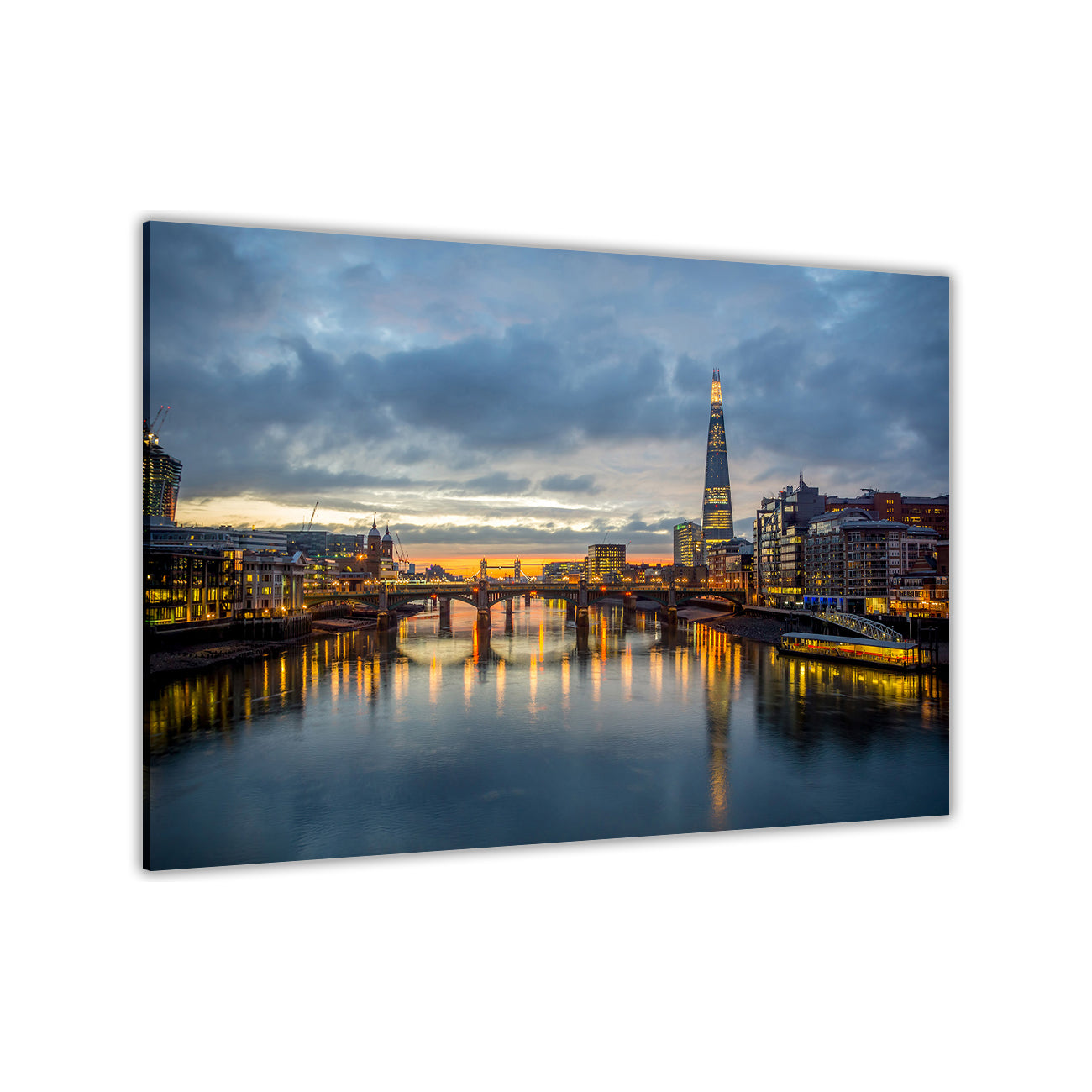 London Cloudy Night Canvas Wall Art Picture Print for the Living Room, Bedroom, Home Decor