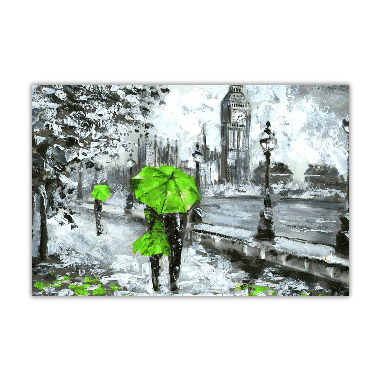 London Green Umbrella Canvas Wall Art Picture Print for the Living Room, Bedroom, Home Decor